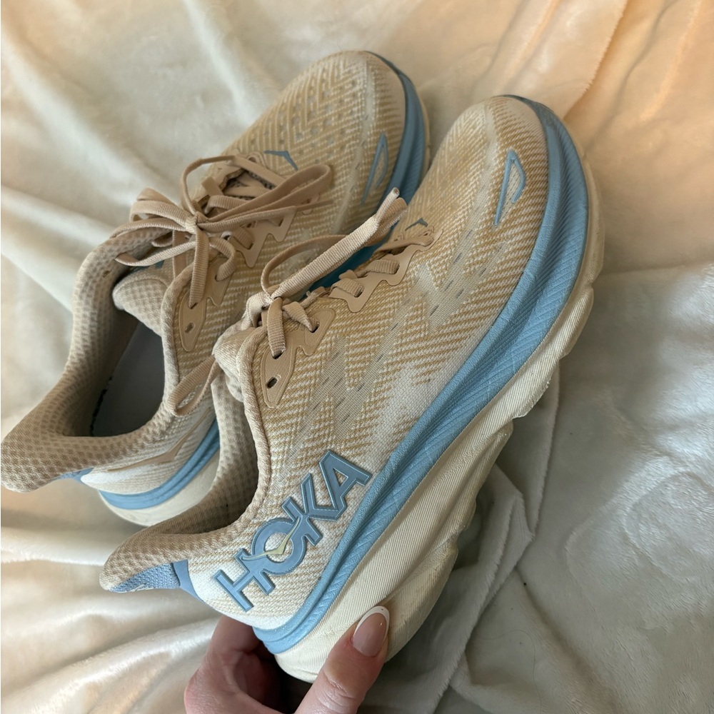 Hoka One One Women's Beige and Light Blue Athletic Shoes
